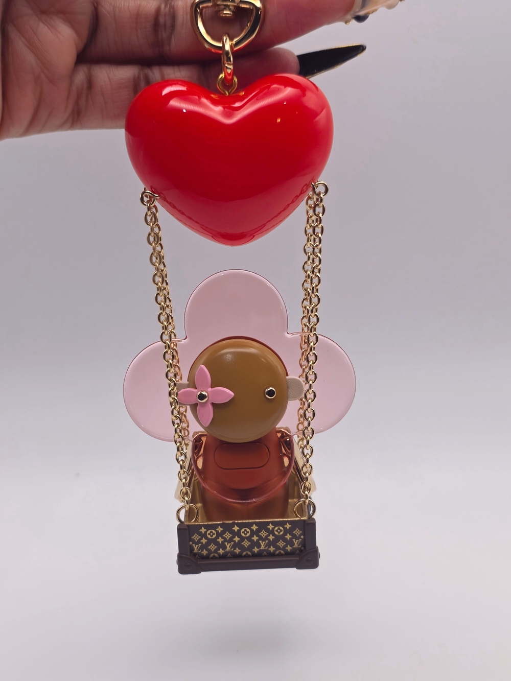 Novelty Heart Vivi & Flower Keychain Bag Charm - Red, Pink, Brown